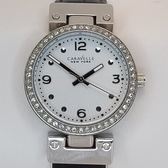 Caravelle Ladies Dress Watch By Bulova Crystal Bezel Reversible Strap 32mm - Picture 9 of 15